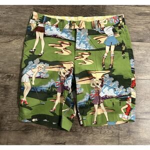 Loudmouth Birds Of Paradise M 36 Retro All Over Pin Up Girl Print Golf Shorts